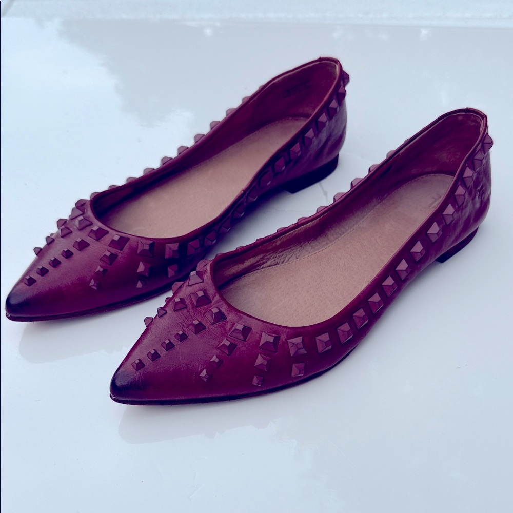 Frye Wine Red Studded Pointed Toe Flats
